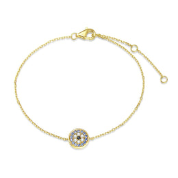 Blue Evil Eye 14k Solid Yellow Gold Bracelet