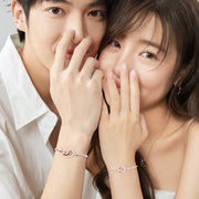 Roman Time Interlocking Circle Couples Sterling Silver Wheat Chain Bracelets