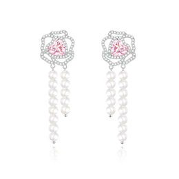 Rose Amour Sterling Silver Pearl Threader Earrings