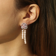 Rose Amour Sterling Silver Pearl Threader Earrings