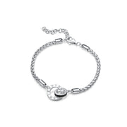 Roman Time Interlocking Circle Couples Sterling Silver Wheat Chain Bracelets