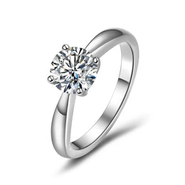 Classic Round Cut Solitaire Moissanite Sterling Silver Ring