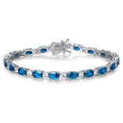 Glamour Radiance December Birthstone Fancy Cut Tennis Blue Topaz Sterling Silver Bracelet