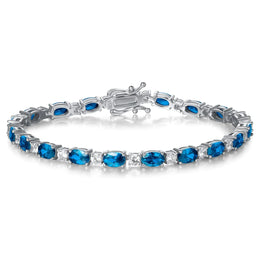 Glamour Radiance December Birthstone Fancy Cut Tennis Blue Topaz Sterling Silver Bracelet