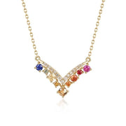 Rainbow Ruffle Colored Sapphires 14K Yellow Gold Necklace