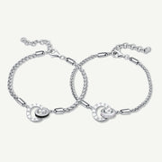 Roman Time Interlocking Circle Couples Sterling Silver Wheat Chain Bracelets