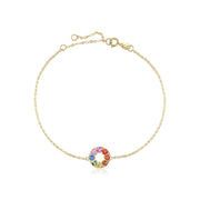 レインボーフラワーカラーサファイア 14Kイエローゴールドブレスレット
