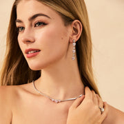 Ms Charming Halo Heart Sterling Silver Drop Earrings