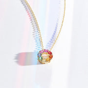 Rainbow Flower Multicolored Sapphire Circle 14K Yellow Gold Necklace