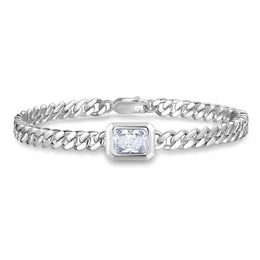 Axis Radiant Cut Sterling Silver Cuban Chain Link Bracelet