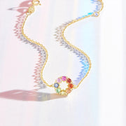 レインボーフラワーカラーサファイア 14Kイエローゴールドブレスレット