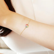 レインボーフラワーカラーサファイア 14Kイエローゴールドブレスレット