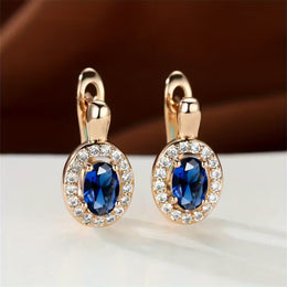 Oval-cut blue gemstone pendant earrings