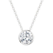 Moissanite Bezel Set Solitaire 14K White Gold Necklace