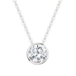 Moissanite Bezel Set Solitaire 14K White Gold Necklace