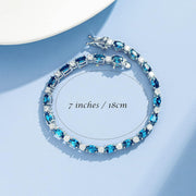 Glamour Radiance December Birthstone Fancy Cut Tennis Blue Topaz Sterling Silver Bracelet