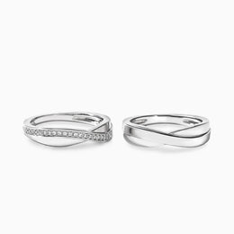 Minimalist Two Band Crossover Couple Rings