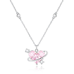 Sweetheart Pink Planet Sterling Silver Necklace