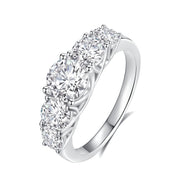 Fivefold Radiance Round Cut Moissanite Sterling Silver Ring