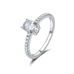 Hidden Halo Oval Cut Sterling Silver Ring