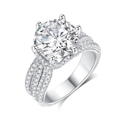 Sidestones Round Cut Moissanite Sterling Silver Ring