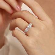 Fivefold Radiance Round Cut Moissanite Sterling Silver Ring