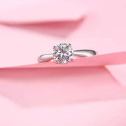 Classic Round Cut Solitaire Moissanite Sterling Silver Ring