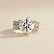 Sidestones Round Cut Moissanite Sterling Silver Ring