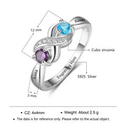 Couple's Dual Birthstone 925 Silver Ring, Inlaid with Your Exclusive Birthstones