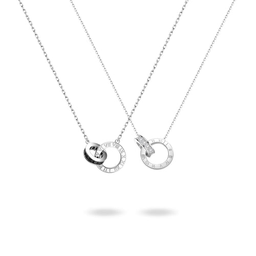 Roman Time Interlocking Circle Couples Sterling Silver Necklace